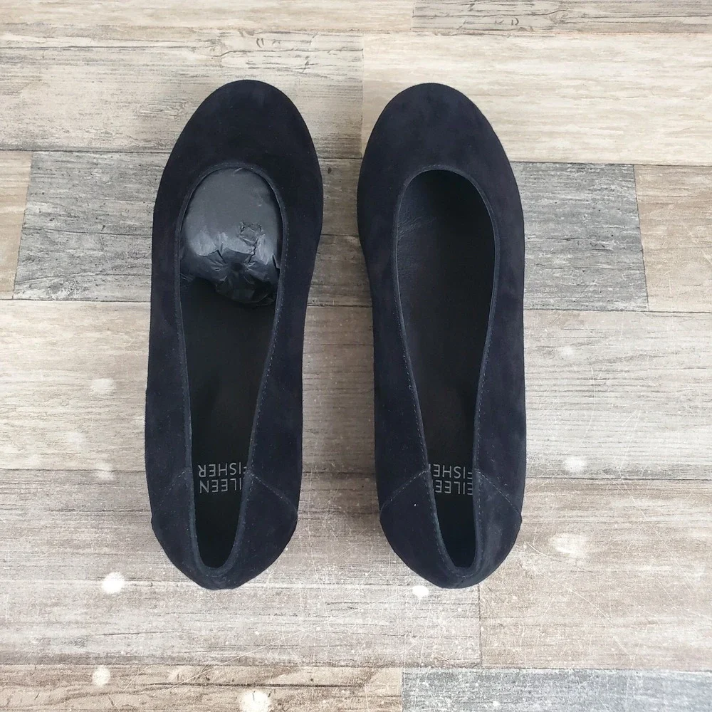 Eileen Fisher UNA 2‎ Womens Flats Sz 7.5 M Comfort Black Suede Slip-On Shoes